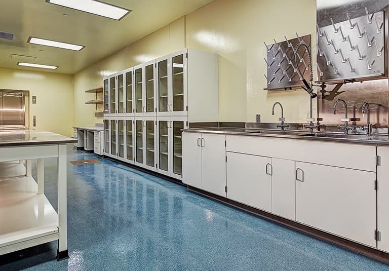 Glass-fronted specialist laboratory reagent and sample storage cabinets