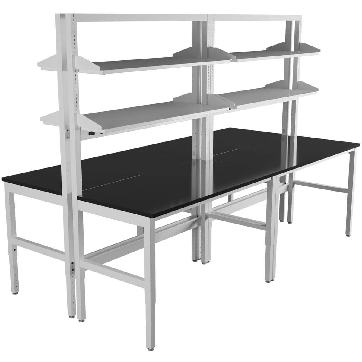 Modular laboratory workbench with overhead shelving